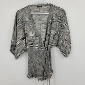 Magaschoni Grey Striped Women's Wrap Front Cardigan‎ Top